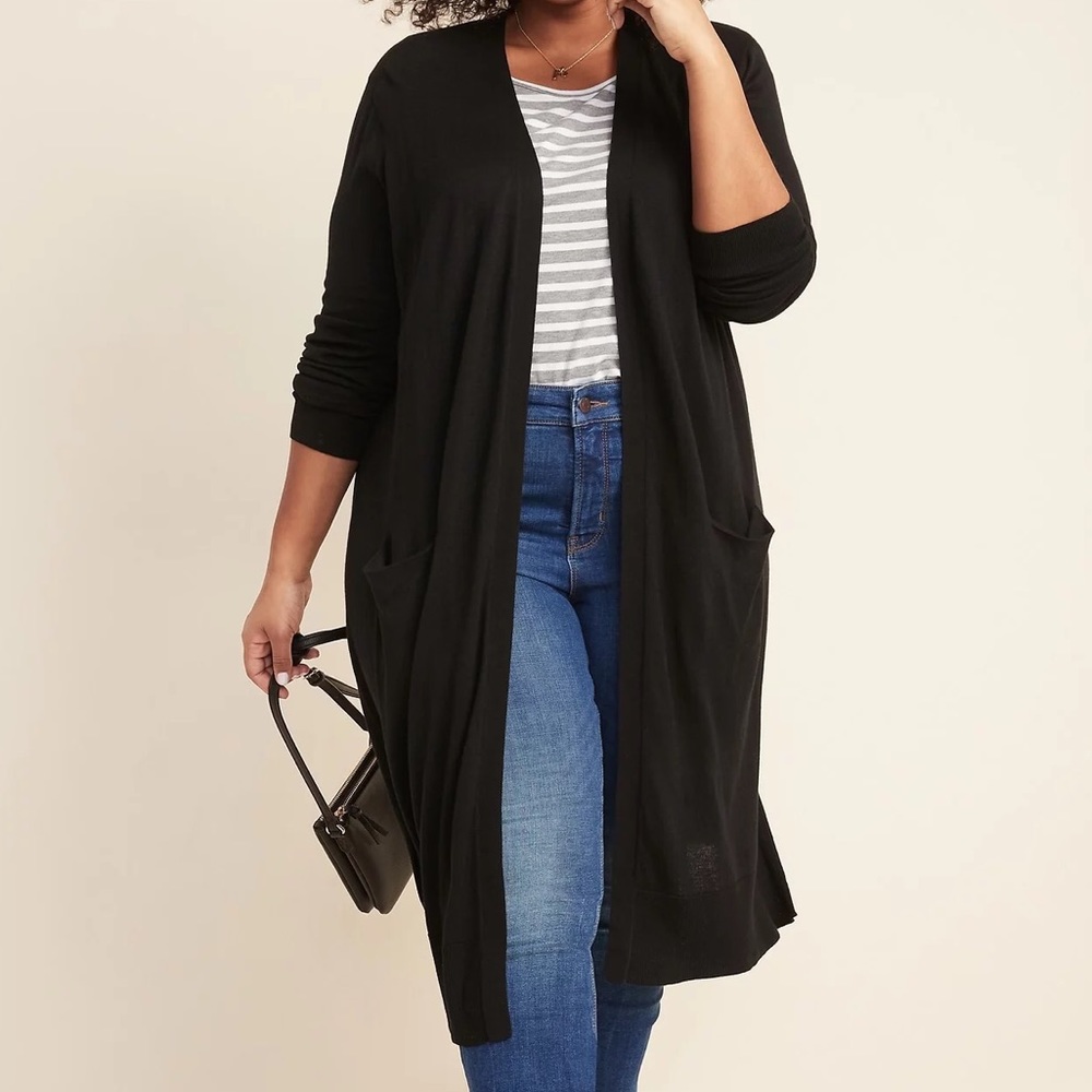 Maxi Open front Cardigan Sweater Pockets Black